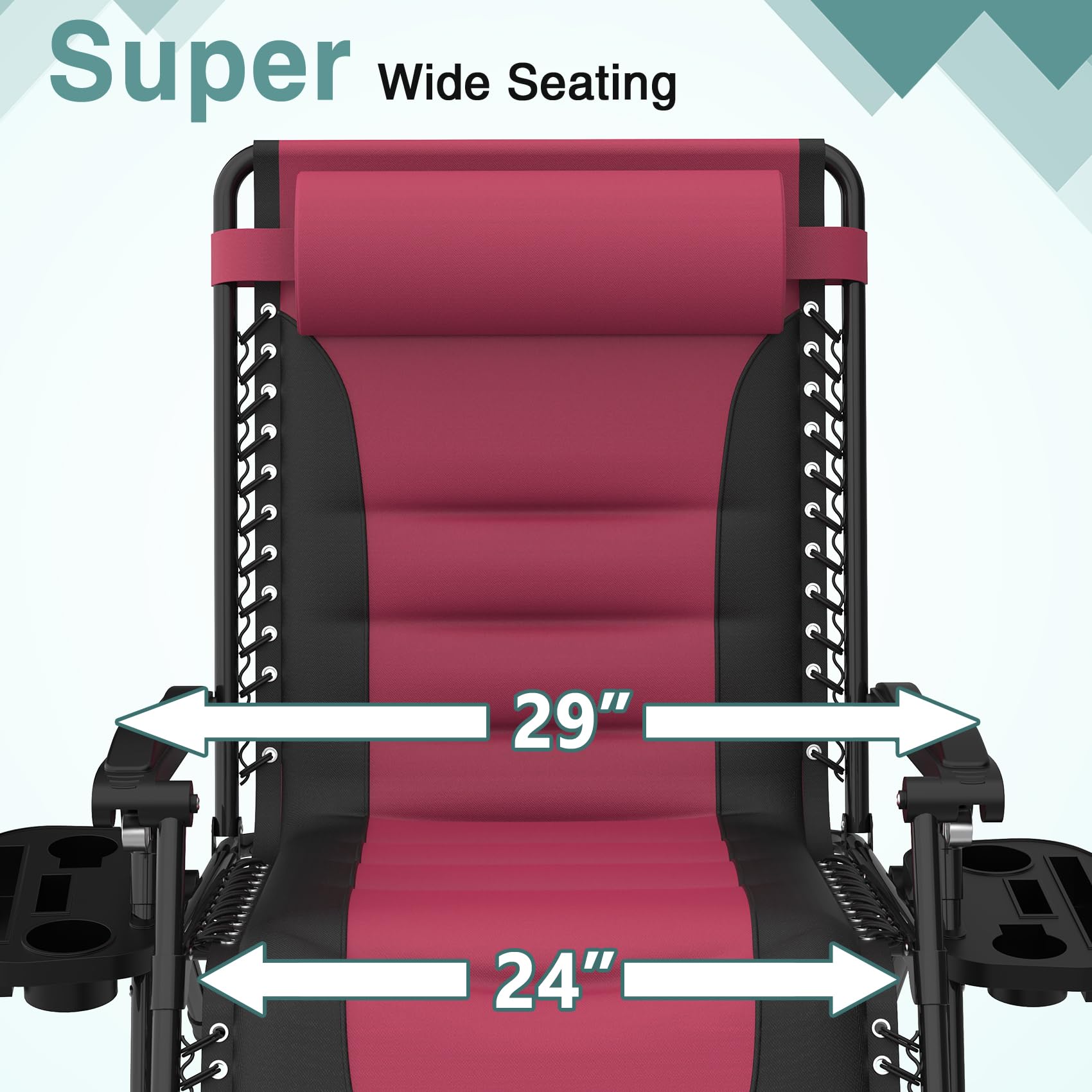 Slendor XL Zero Gravity Lounge Chair - 29Inch Reclining Camping Chair with Large Cup Holder & Adjustable Footrest - Foldable Outdoor Recliner for Patio, Beach, Poolside & Indoor Use - Burgundy Red