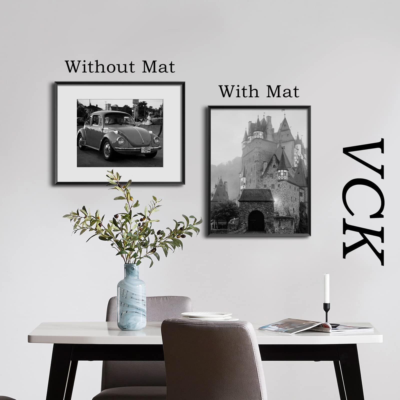 VCK Black 11x14 Aluminum Picture Frames Set of 6 - Shatterproof Glass, Wall Display Photo Frames with 8x10 Mat - Perfect for Home Decor, Office & Gallery Displays