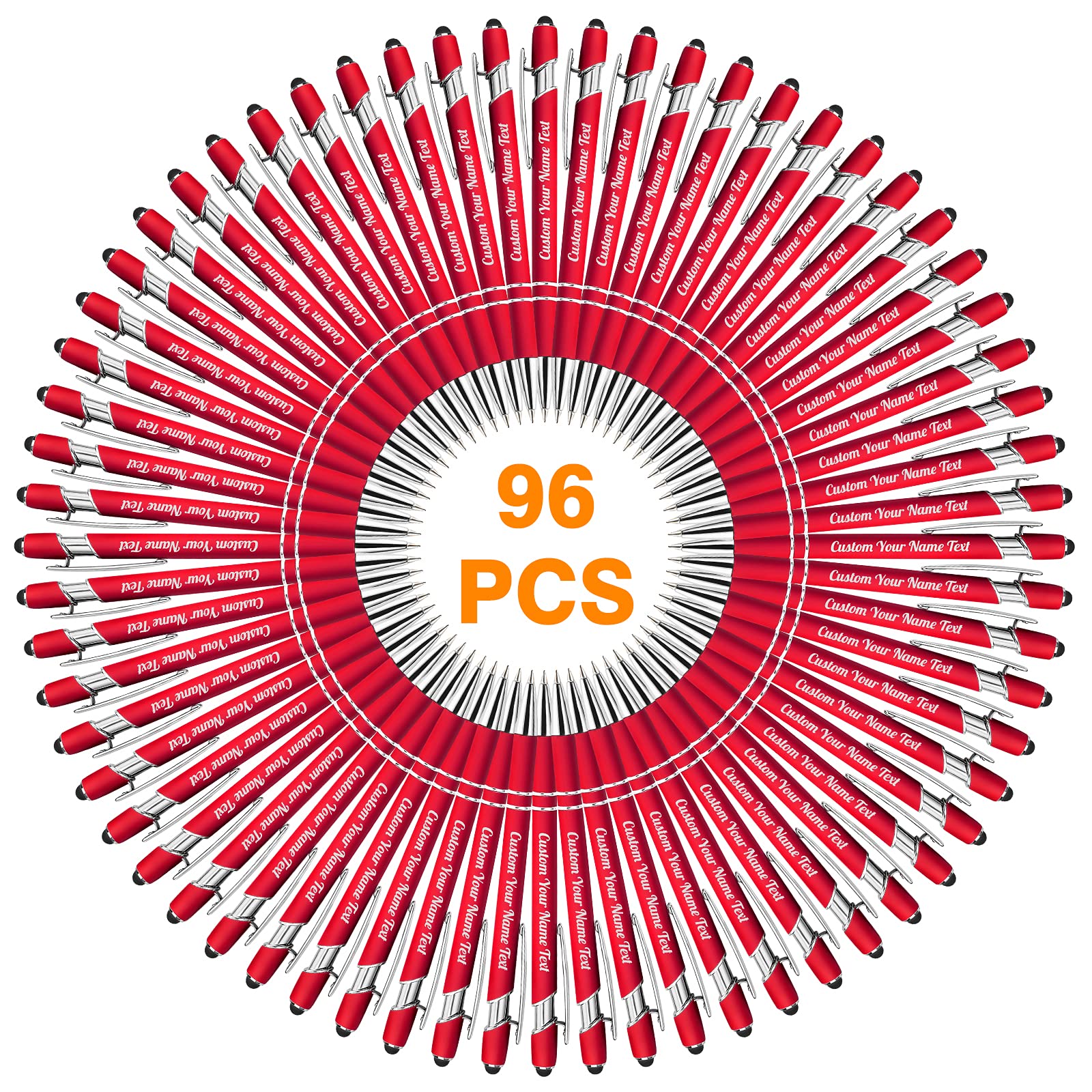 96PCS Personalized Ballpoint Pens Bulk with Free Name Engraving - Custom Logo & Text Message - Stylus Tip - Black Ink - Ideal for Business Gifts, Graduation Favors, Wedding Party Favors, Birthday & Christmas Presents - Perfect for Corporate Events, School Supplies & Special Occasions