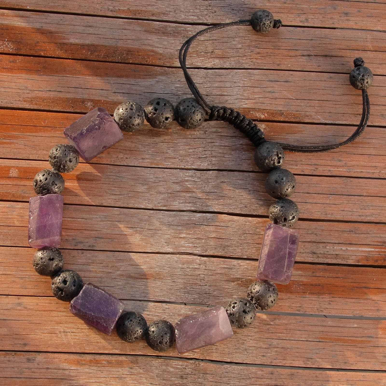 Natural Amethyst Crystal Bracelet for Men - Healing Stone Bracelet for Stress Relief, Handmade Lava Bead Essential Oil Diffuser | Mens Birthday & Valentines Gift Idea for Meditation, Yoga & Spiritual Wellness