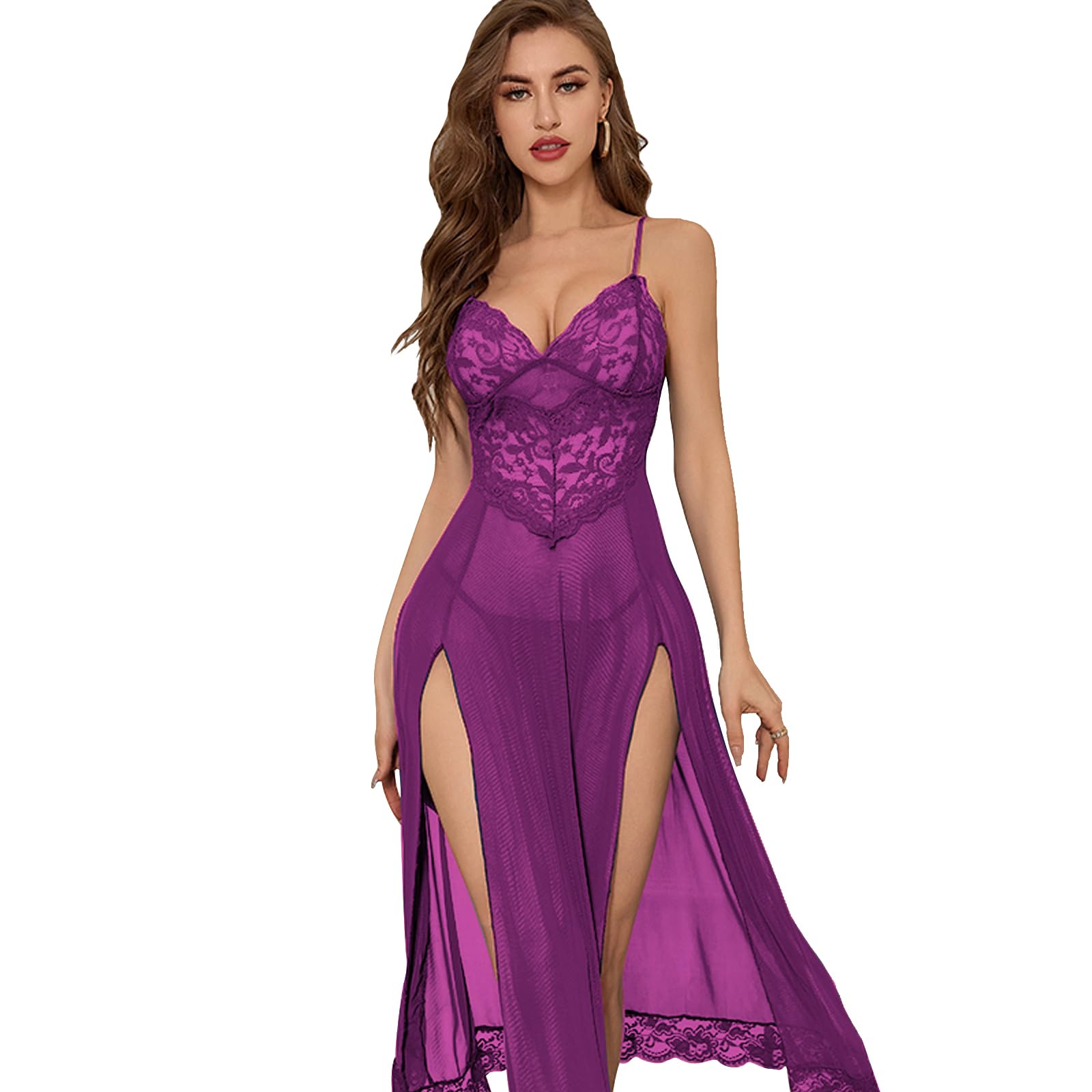 YaShaer Women's Sexy Lace Babydoll Nightgown - Deep V Neck One Piece Sleepwear Dress for Women Sizes S-3XL | Perfect for Valentine's Day, Honeymoon & Romantic Nights
