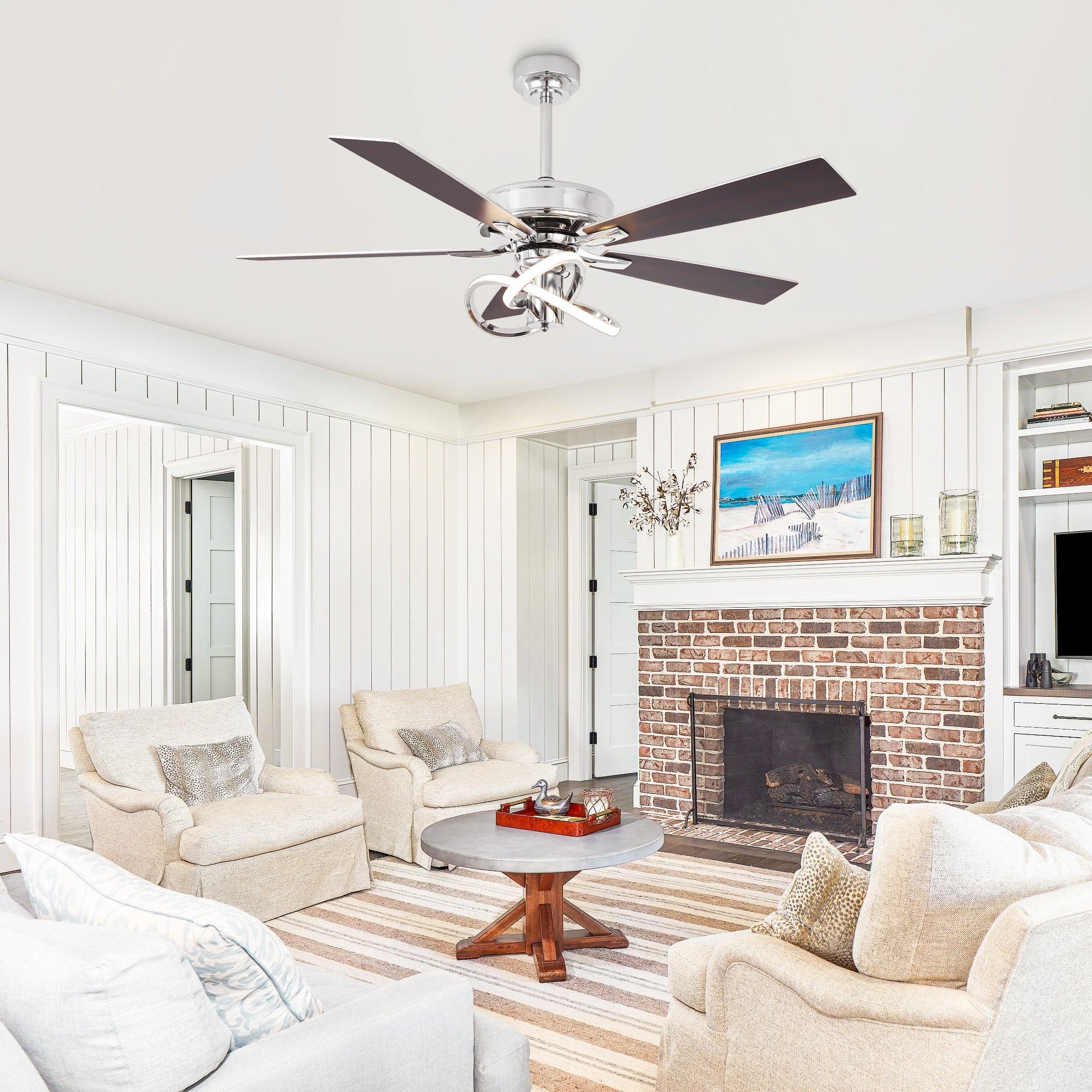 52 Inch Oregon DC Motor Modern Downrod Ceiling Fan with LED Light - Energy Efficient Quiet Operation for Living Room, Bedroom, and Office