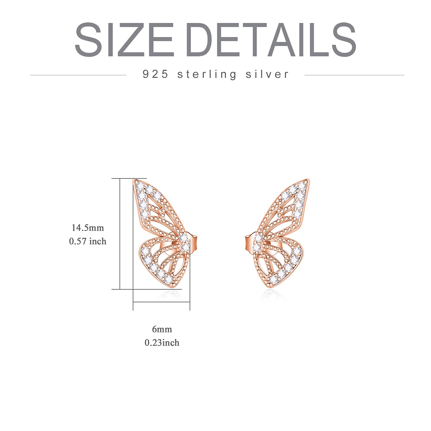 925 Sterling Silver Butterfly Stud Earrings with Cubic Zirconia - Fashion Half Wing Design Jewelry Gift for Women, Girlfriend - Perfect for Birthday, Anniversary, Valentine's Day & Everyday Wear