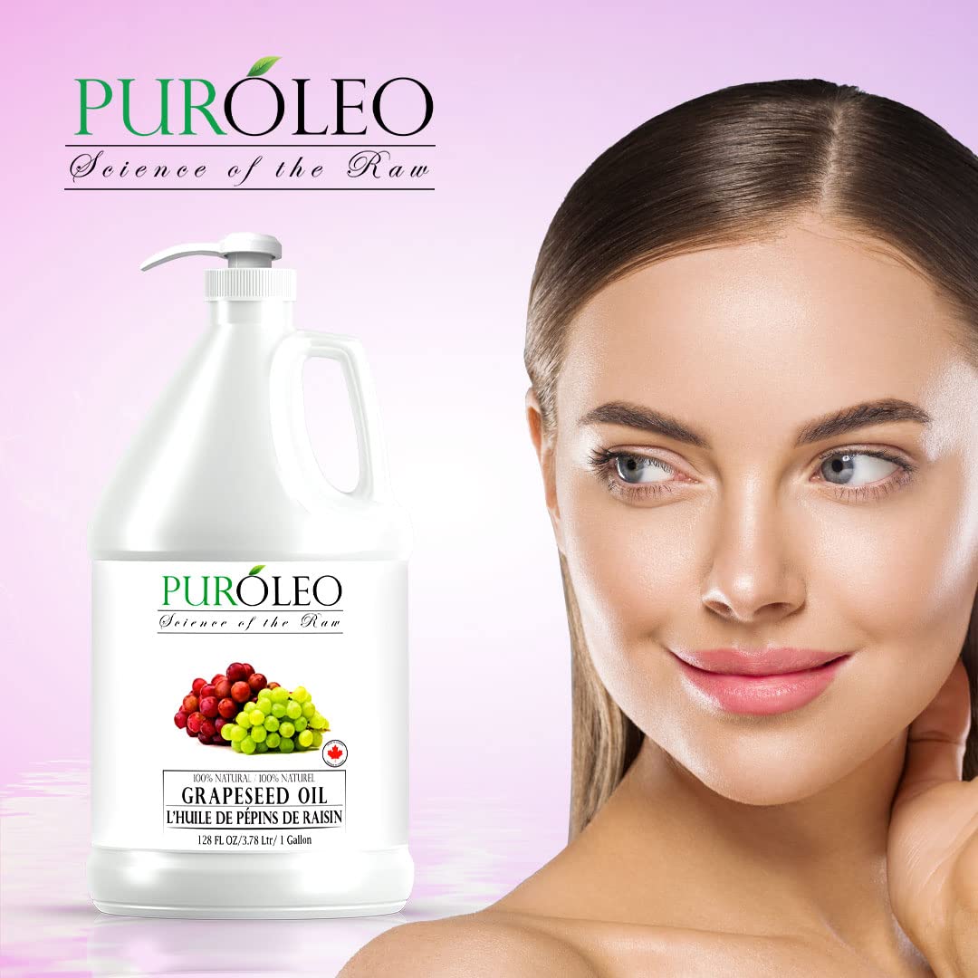 100% Pure Grapeseed Oil 128 Fl Oz (1 Gallon) - 3784ml Natural Moisturizer & Carrier Oil for Massage, Hair Care, Skin & Baby | Packed in Canada | Perfect for Aromatherapy, DIY Beauty & Cooking