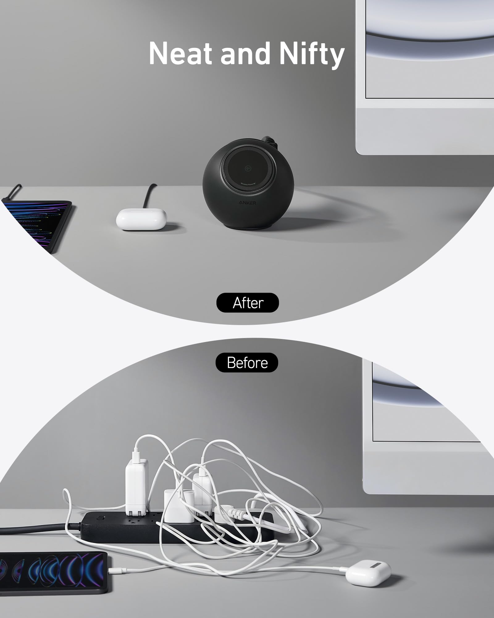 Anker MagGo Magnetic Charging Station - Qi2 Certified 15W Ultra-Fast MagSafe Wireless Charger for iPhone 15/14/13/12 | 8-in-1 Power Strip with 3 AC Outlets & 4 USB Ports | Desktop Charger for MacBook, iPad, AirPods | Perfect for Home, Office & Travel Use