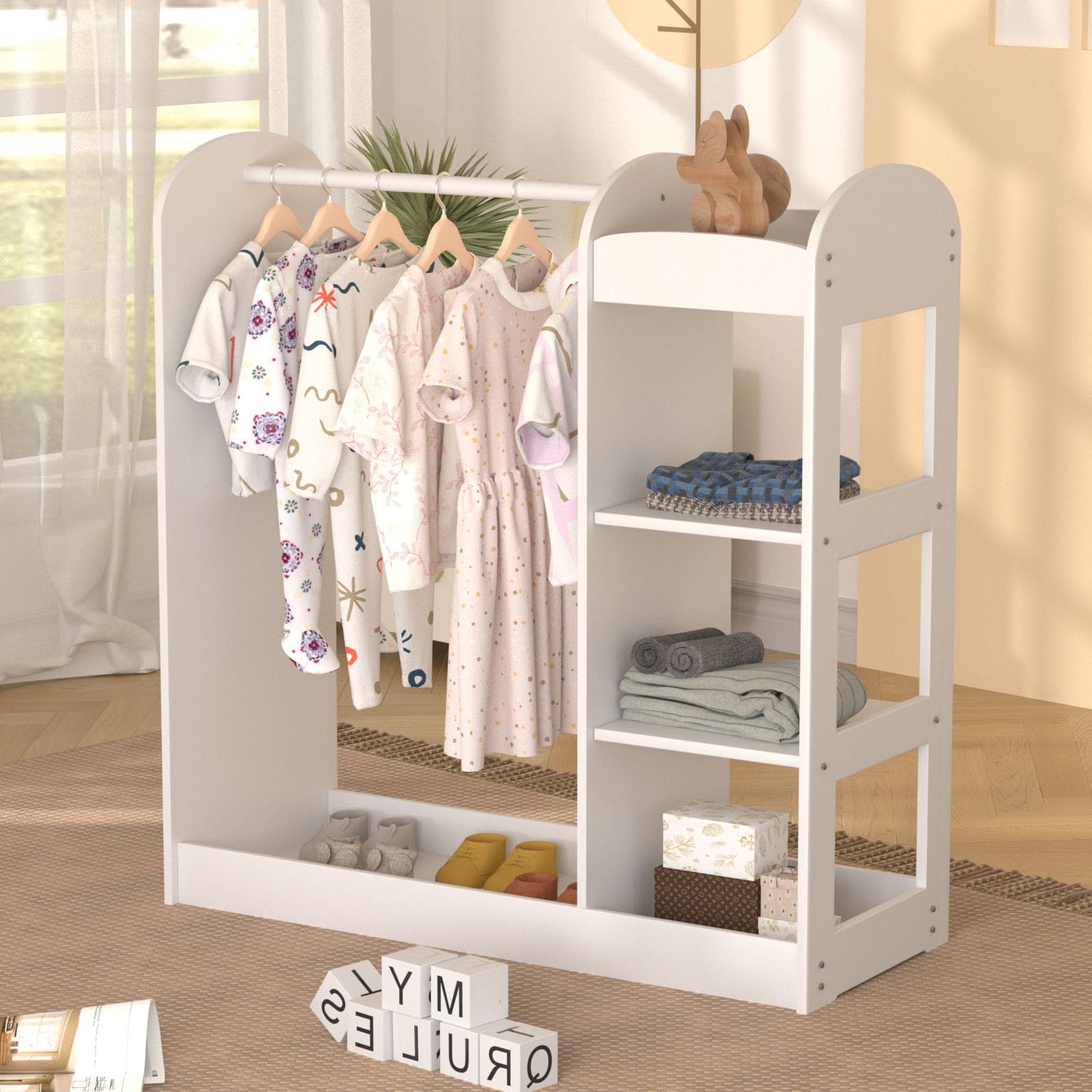 67i Kids Dress Up Storage Armoire with Mirror - Play Closet Organizer for Pretend Costumes & Hanging Clothes - White Wardrobe for Little Girls Bedroom (Perfect for Dress-Up Play, Birthday Gifts & Bedroom Organization)