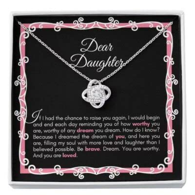 Personalized Heart Diamond Charm Pendant Necklace - Custom Engraved Jewelry Gift for Daughter, Anniversary with Love Knot Design & Message Card - Perfect for Birthdays, Graduation, Mother's Day Gifts & Special Occasions