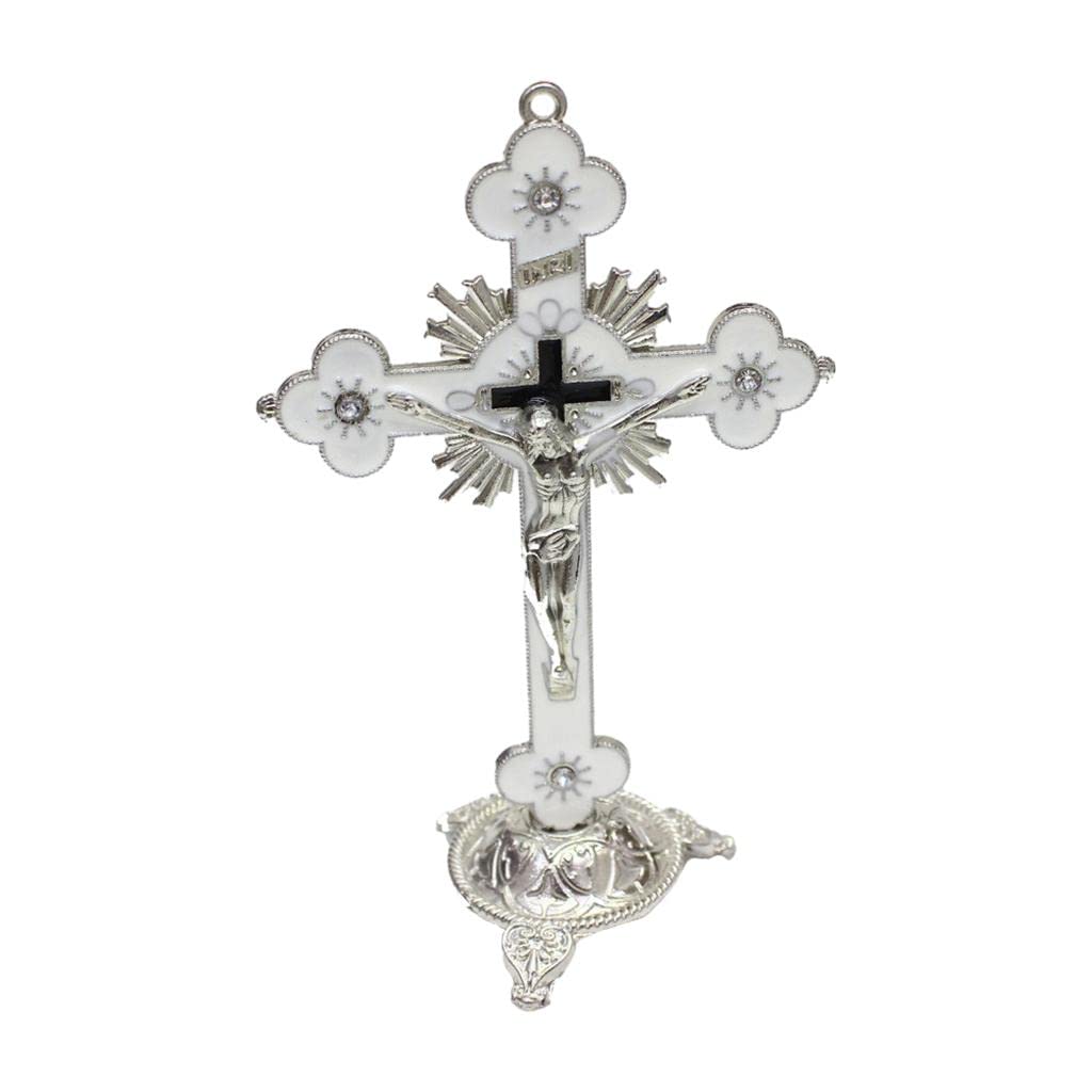 Homyl Metal Wall Cross - Spiritual Religious Crucifix Decor with Hook for Hanging, White - Perfect for Home, Church & Prayer Room Decor