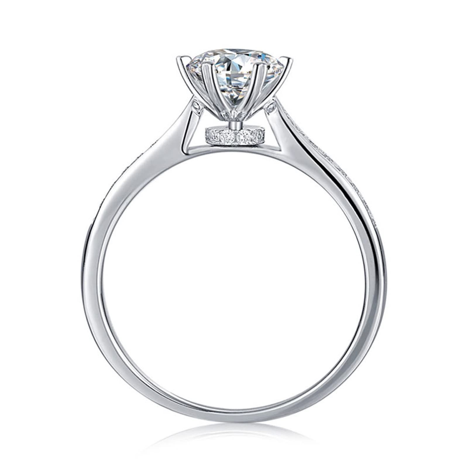 Women's Wedding Ring - 925 Sterling Silver Moissanite Half Eternity Band with 6-Prong Heart Setting (1ct Round Cut) | Perfect for Engagement, Anniversary & Valentine's Day Gifts