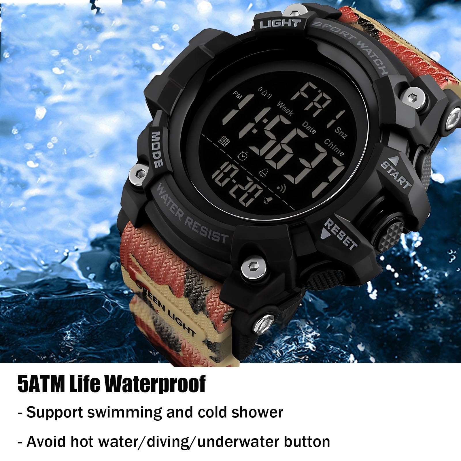 Gosasa Men's Sports Watch - Waterproof Digital LED Watch with Stopwatch, Countdown Timer, 12/24 Hour Display | Perfect for Running, Gym Workouts & Outdoor Activities