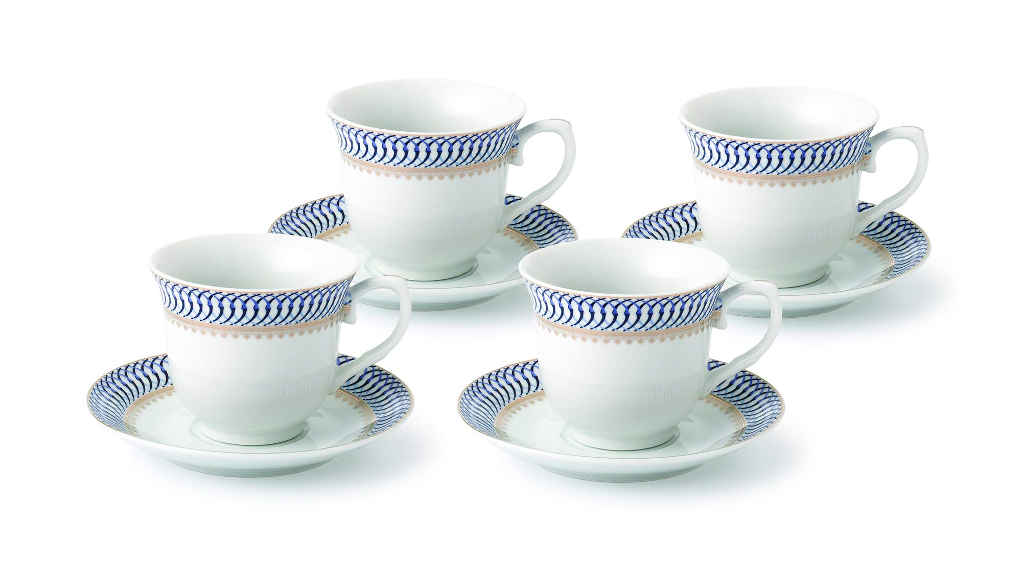Lorren Home Trends Sapphire-4 Elegant Blue Coffee Cups and Saucers Set - Perfect for Afternoon Tea, Coffee Break & Home Decor