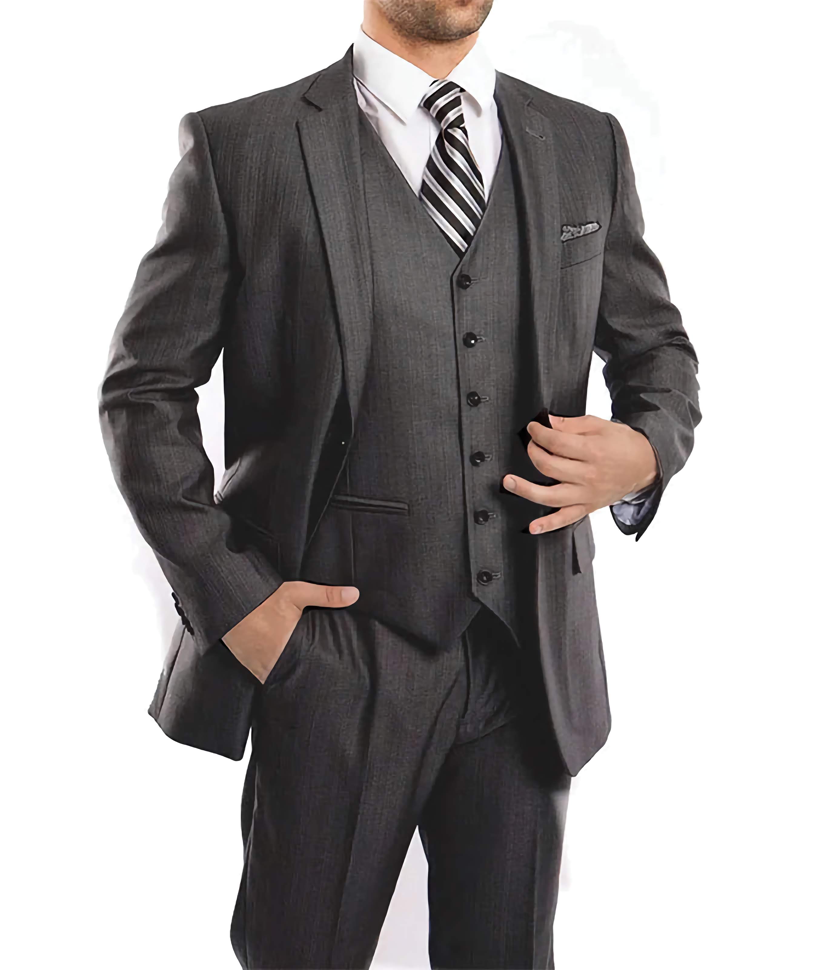 Premium Steel 3-Piece Modern Fit Suit Set with 2-Button Jacket & V-Neck Vest | Formal Business Attire for Weddings, Interviews & Office Wear