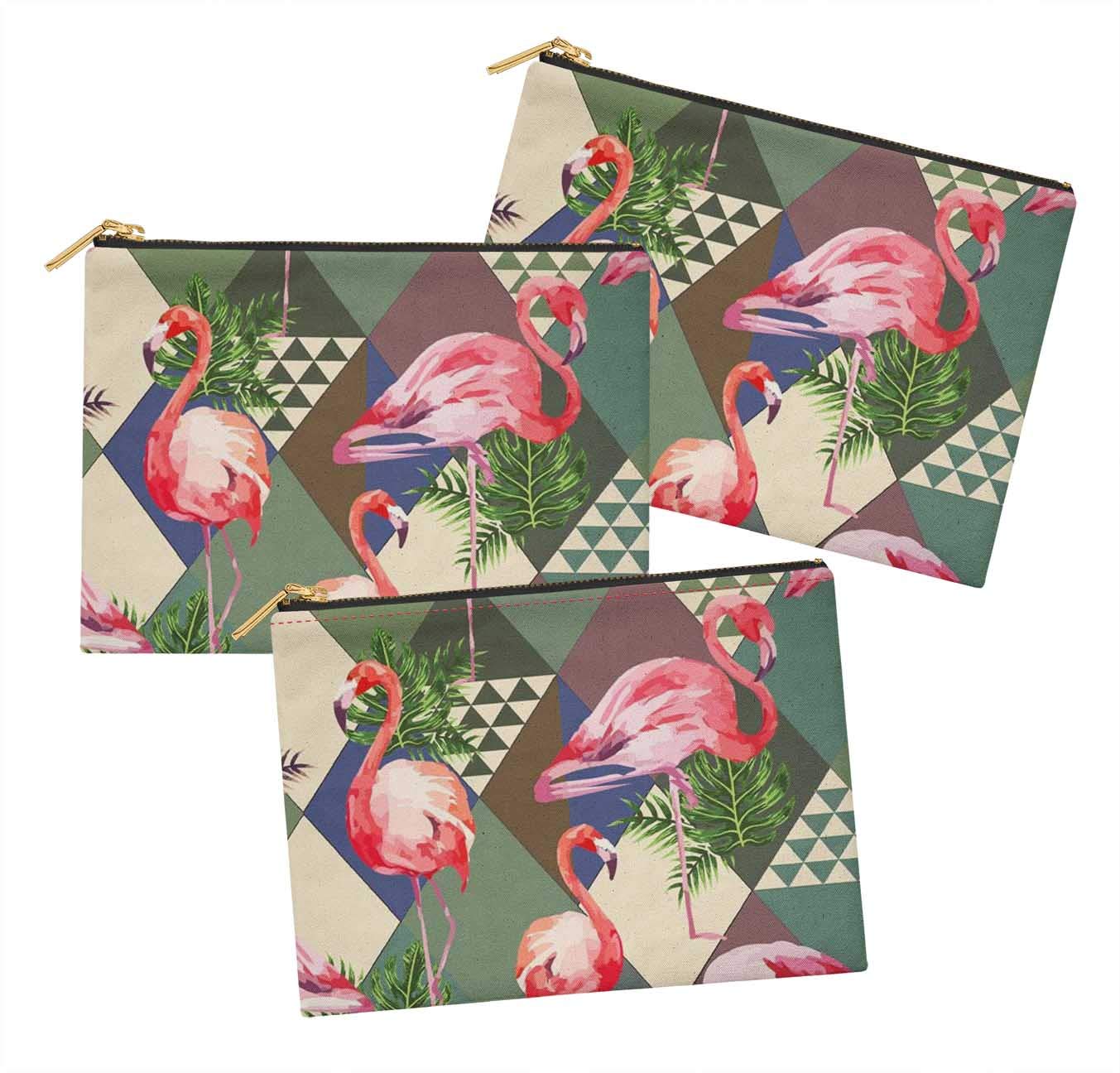 Stylish Brown Flamingo Printed Makeup Cosmetic Bag & Coin Purse Set of 3 - 6x8 Inch Toiletry Organizer for Travel, Gym, and Daily Essentials