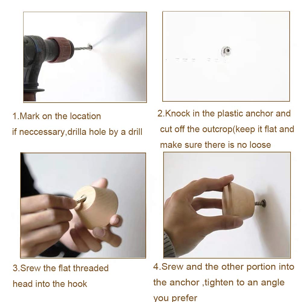 Natural Wooden Coat Hooks - 5 Pack Round Wall Mounted Hangers for Clothes, Scarves, Hats & Bags (2 Large + 3 Small) - Space Saving Entryway, Bedroom & Bathroom Organization & Decoration