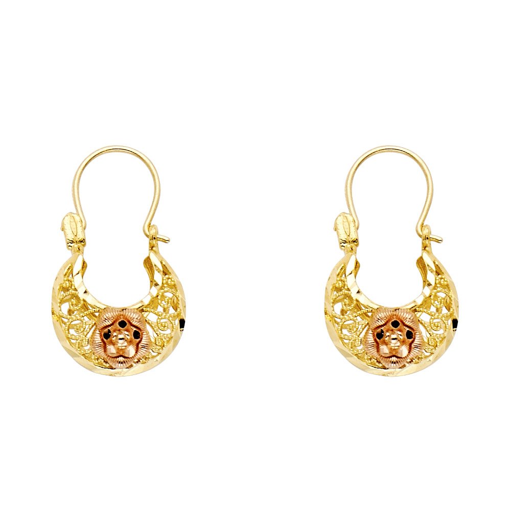 14K White & Yellow Gold Flower Basket Hoop Earrings for Women - 21mm x 12mm | Elegant Jewelry Gift for Weddings, Parties & Everyday Wear | Jewels By Lux