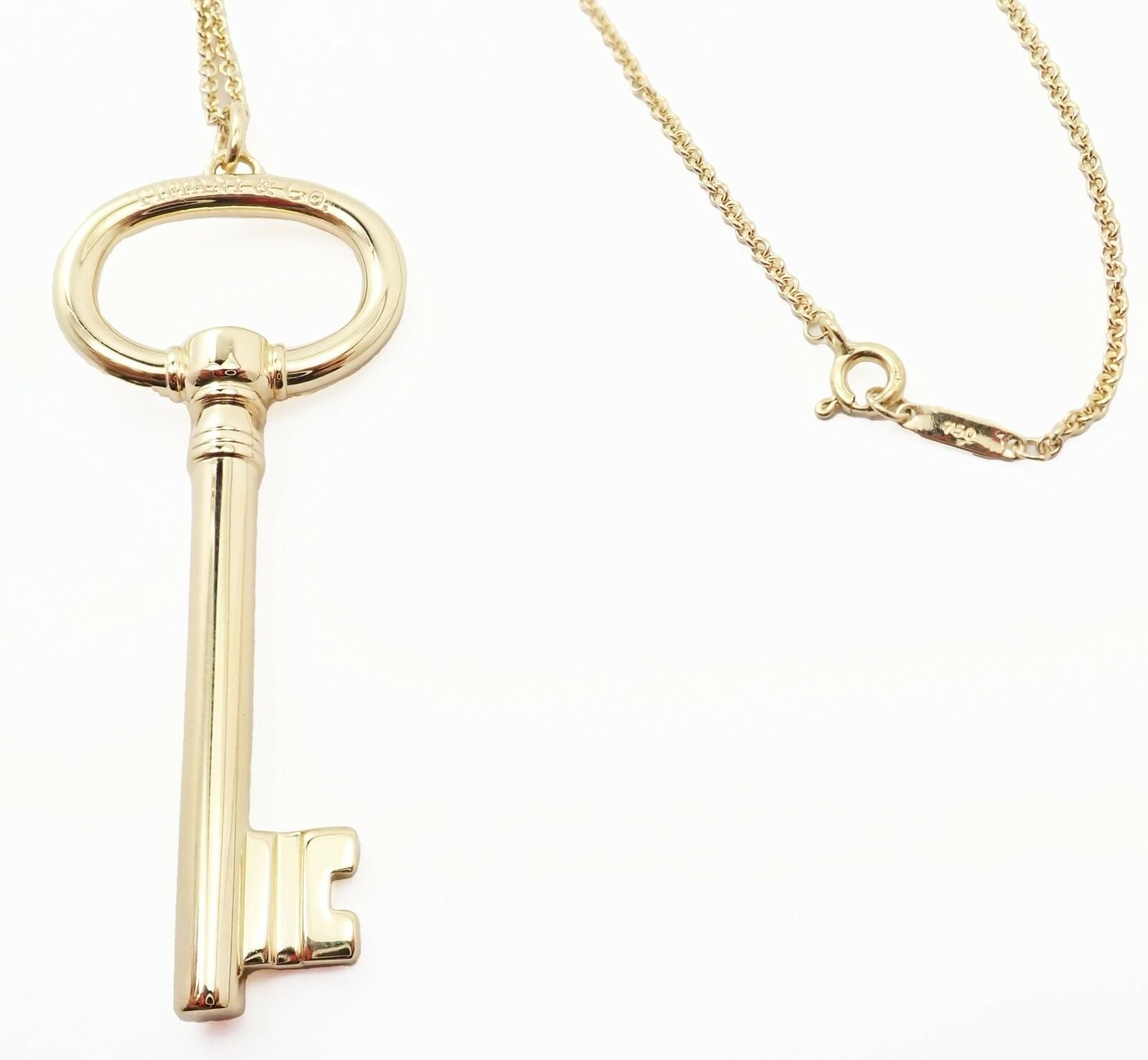 Authentic Tiffany & Co 18k Yellow Gold Oval Key Pendant Necklace - Elegant Jewelry Gift for Women, Perfect for Anniversaries, Birthdays & Special Occasions