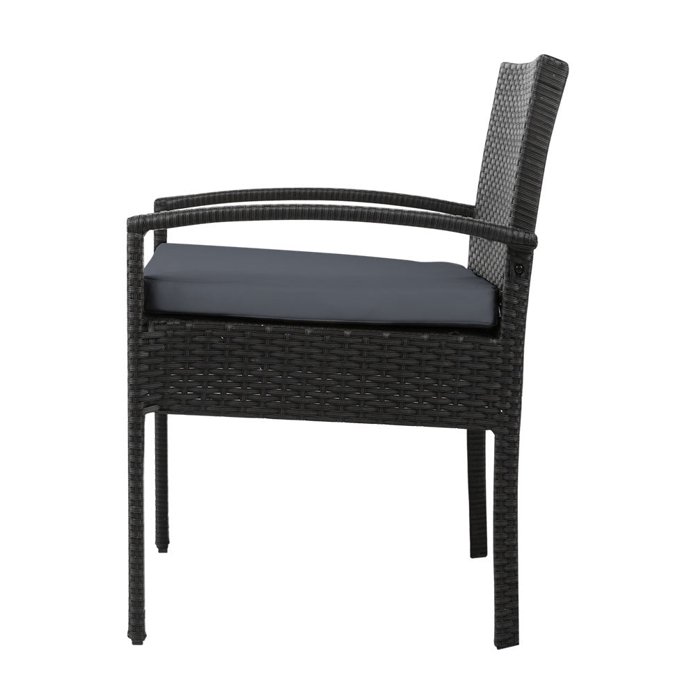 3-Piece Patio Furniture Bistro Set - Black Wicker Outdoor Lounge Chairs & Table for Garden, Balcony, or Backyard Relaxation