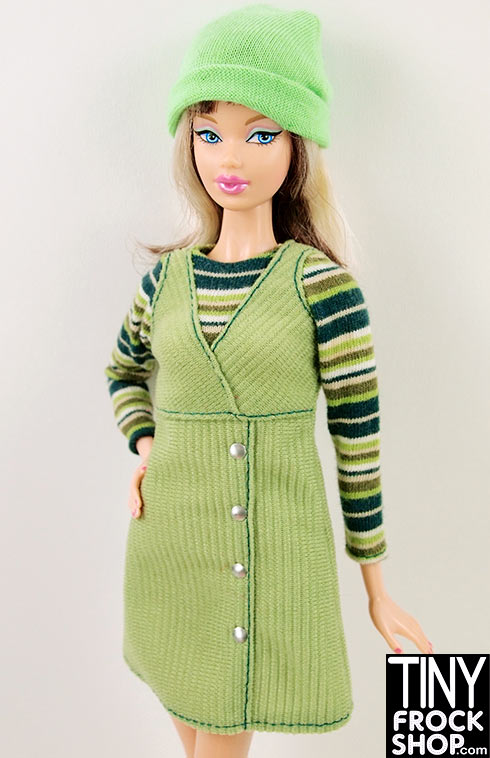 12 Fashion Doll 1999 Corduroy Cool Green Jumper Dress - Vintage Collectible Toy for Girls, Perfect for Playtime & Display