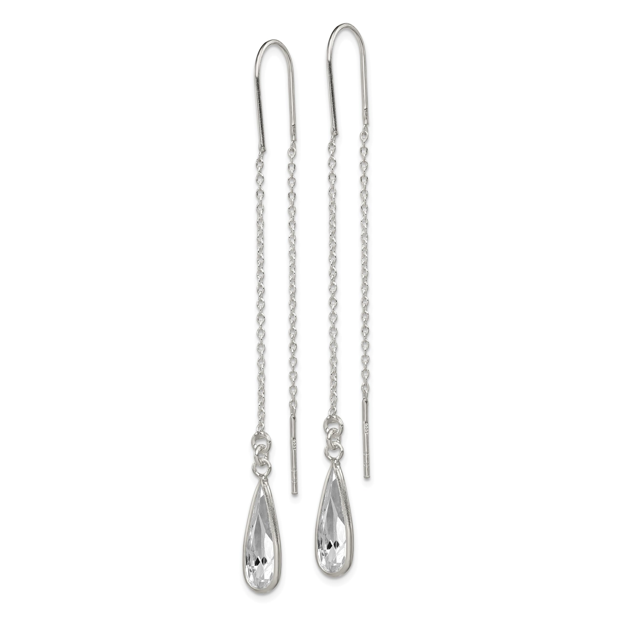 925 Silver Teardrop Threader Earrings with Rhinestones for Women