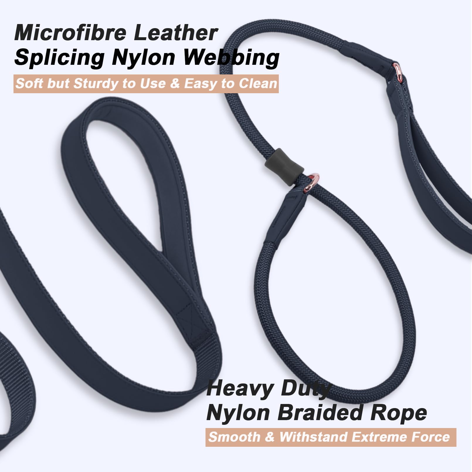 Premium Slip Lead Dog Leash - Heavy Duty Nylon No Pull Training Leash with Double Handle for Small Medium Large Dogs - Soft Leather Slip Collar Included - 6ft Black - Perfect for Walking, Training & Outdoor Adventures