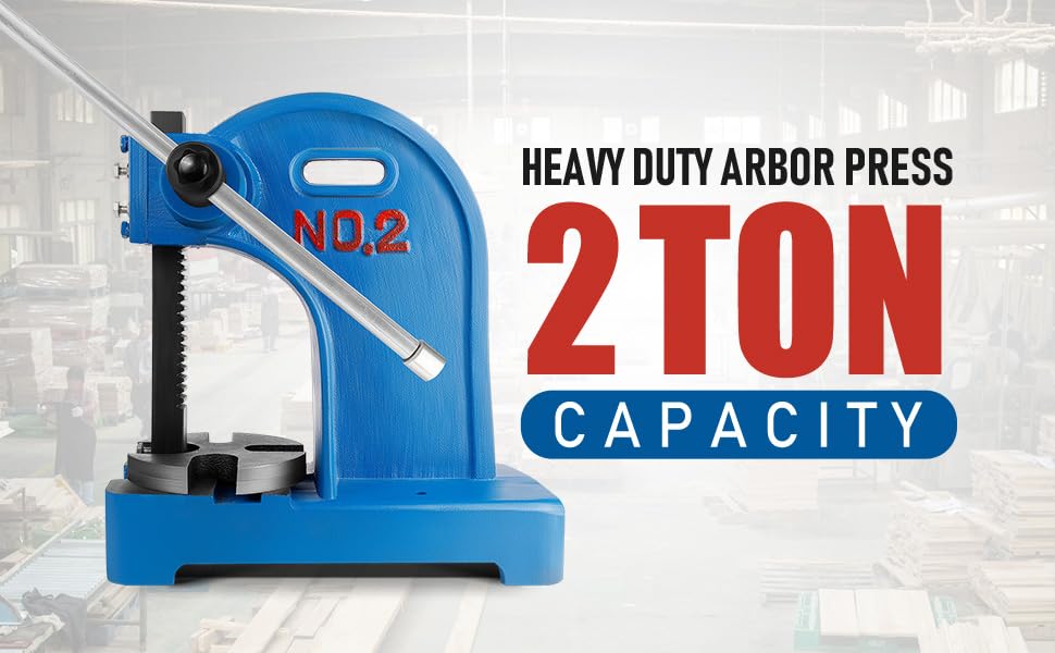 2 Ton Heavy Duty Manual Arbor Press - Cast Iron Desktop Press for Riveting, Punching, Stamping & Metal Forming | Perfect for Jewelry Making, Metalworking & DIY Projects (Blue)