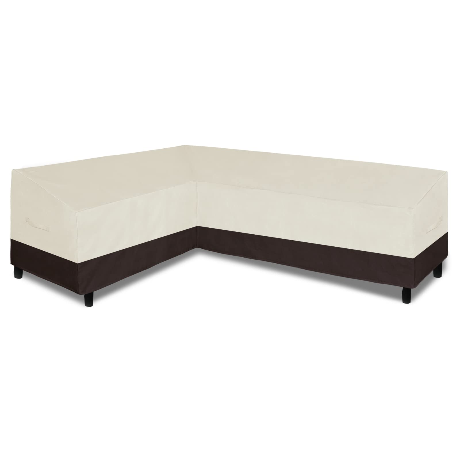 Waterproof L-Shaped Patio Sectional Sofa Cover - Heavy Duty Outdoor Furniture Protector with Air Vents (Left Facing, Beige/Dark Brown) - Perfect for Garden, Deck & Backyard Use