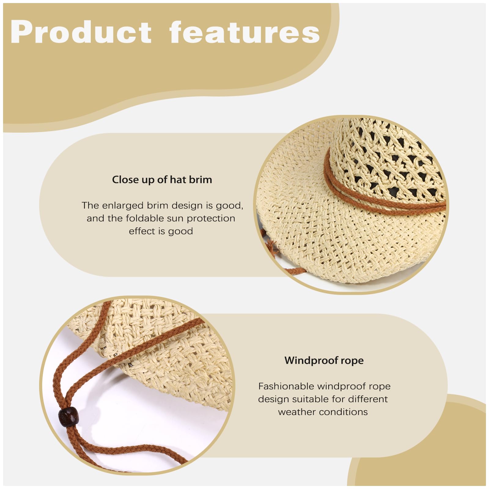 Stylish Straw Cowboy Hat with Wide Brim - Summer Western Sun Hat for Men & Women - Perfect for Beach, Festival, and Outdoor Activities