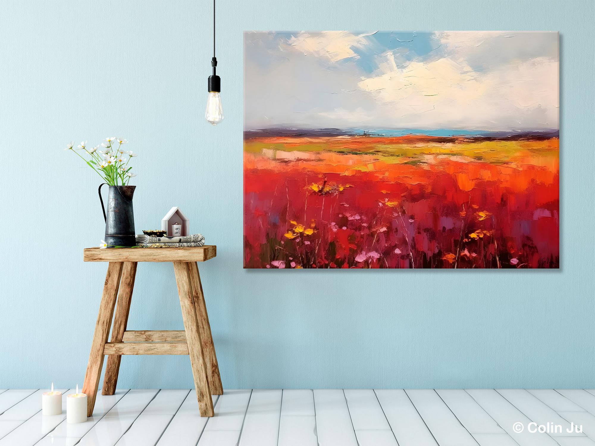Extra Large Wall Art Painting - Landscape Canvas Art for Living Room, Flower Field Acrylic Painting, Original Landscape Artwork - Perfect for Home Decor, Office & Bedroom Wall Decorations