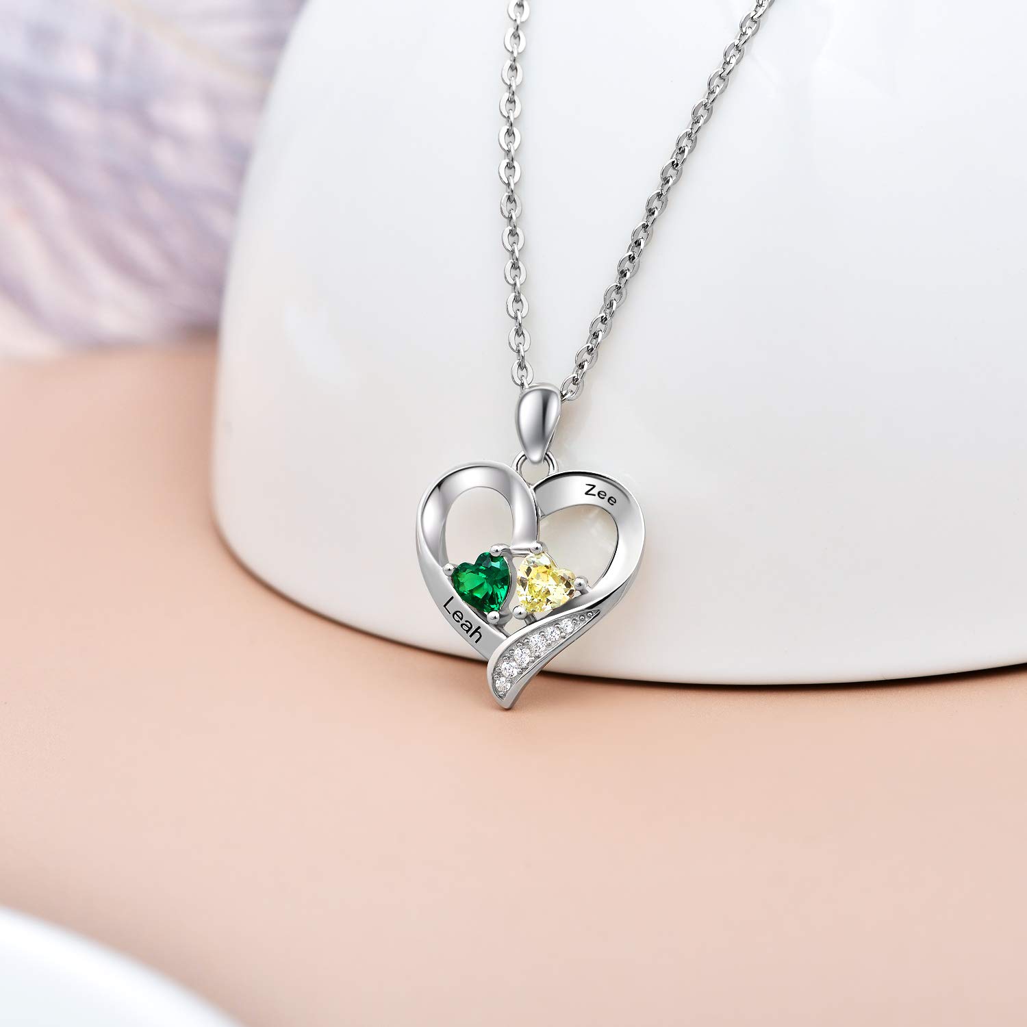 Personalized Mother Necklace with Birthstones & Engraved Name - 18K White Gold Filled 925 Sterling Silver Heart Pendant - Custom Jewelry Gift for Mom, Wife, Her on Mother's Day, Birthday, Anniversary & Valentine's Day - Perfect for Special Occasions & Everyday Wear