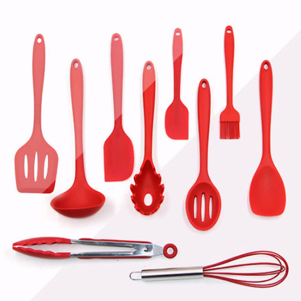 10-Piece Silicone Kitchen Utensil Set - Heat-Resistant, Non-Toxic, Non-Stick Cooking Tools for Baking & Cooking - Easy to Clean Dishwasher Safe (Red) - Perfect for Home Kitchen, Restaurant & Gift Giving