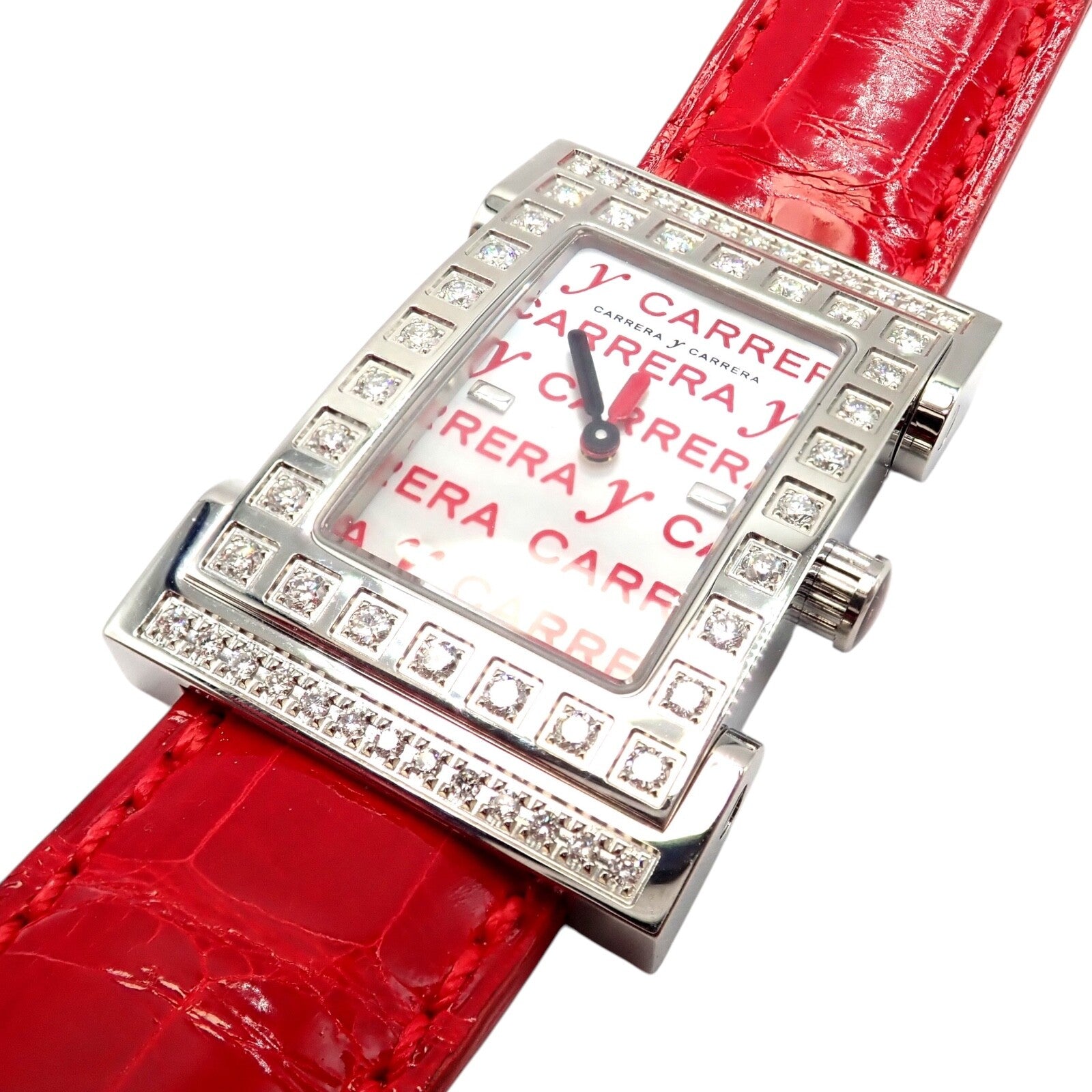 Carrera Y Carrera CyC Tempus Fugit Diamond Red Alligator Leather Ladies Watch with Gift Box - Luxury Women's Timepiece for Special Occasions & Gifts