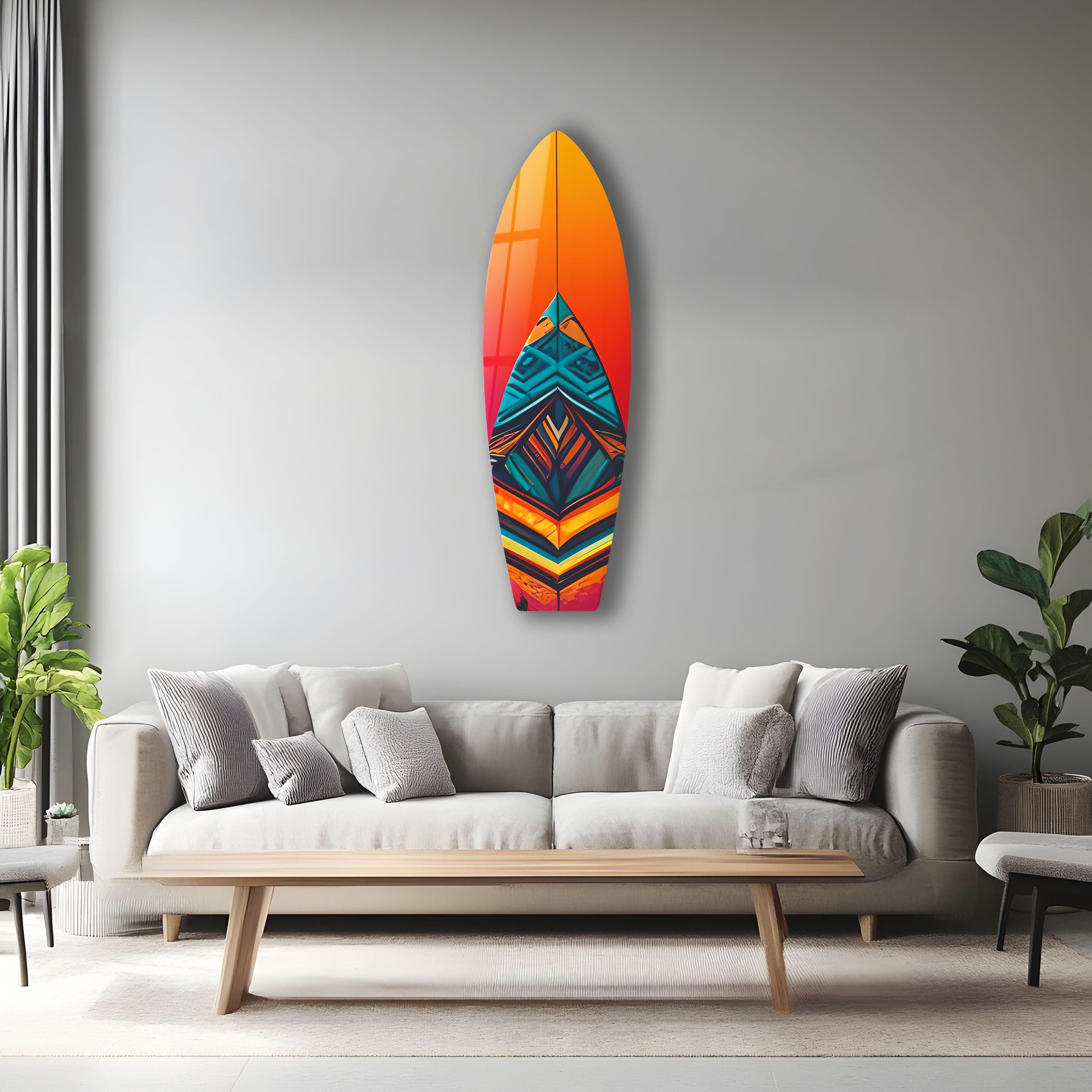 Blue Orange Details Surfboard Wall Art - Coastal Beach Decor for Living Room, Bedroom & Office - Perfect Surfing Theme Home Décor