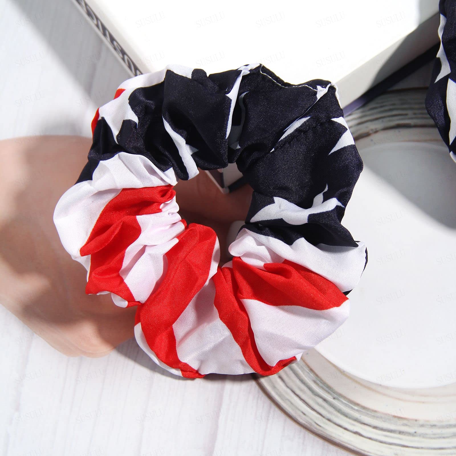 6Pcs Women's Hair Scrunchies - USA Flag & Union Jack Pattern Elastic Hair Ties for Women & Girls - Perfect for Workouts, School, and Patriotic Events