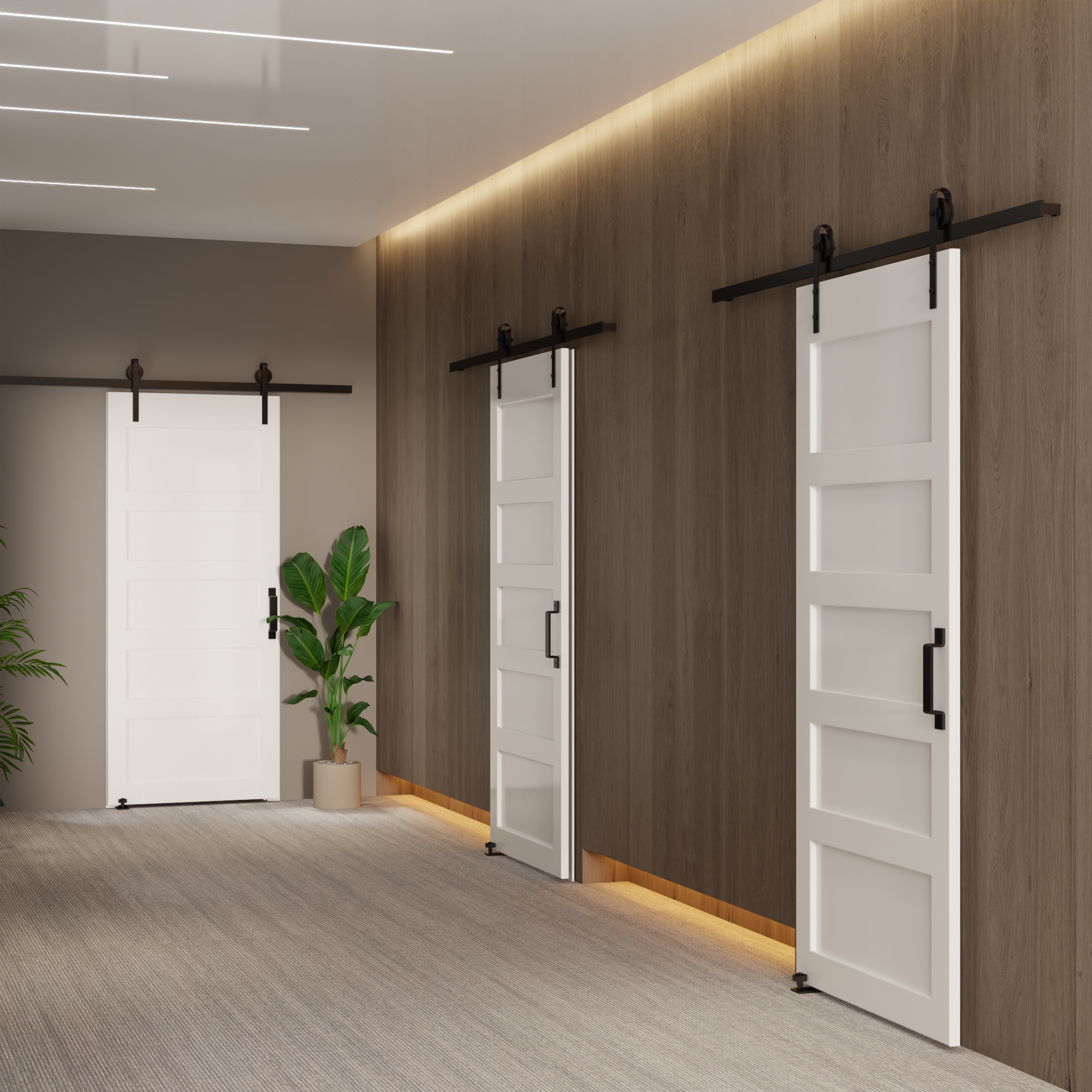 28' x 84' CRAZY ELF Five Grid Primed Barn Door Slab with 6.6FT Sliding Hardware Kit - Adjustable Floor Guide & Pull Handle - Unfinished DIY Paneled Door for Modern Interior - Moisture Proof - Perfect for Bedroom, Closet or Farmhouse Style Homes