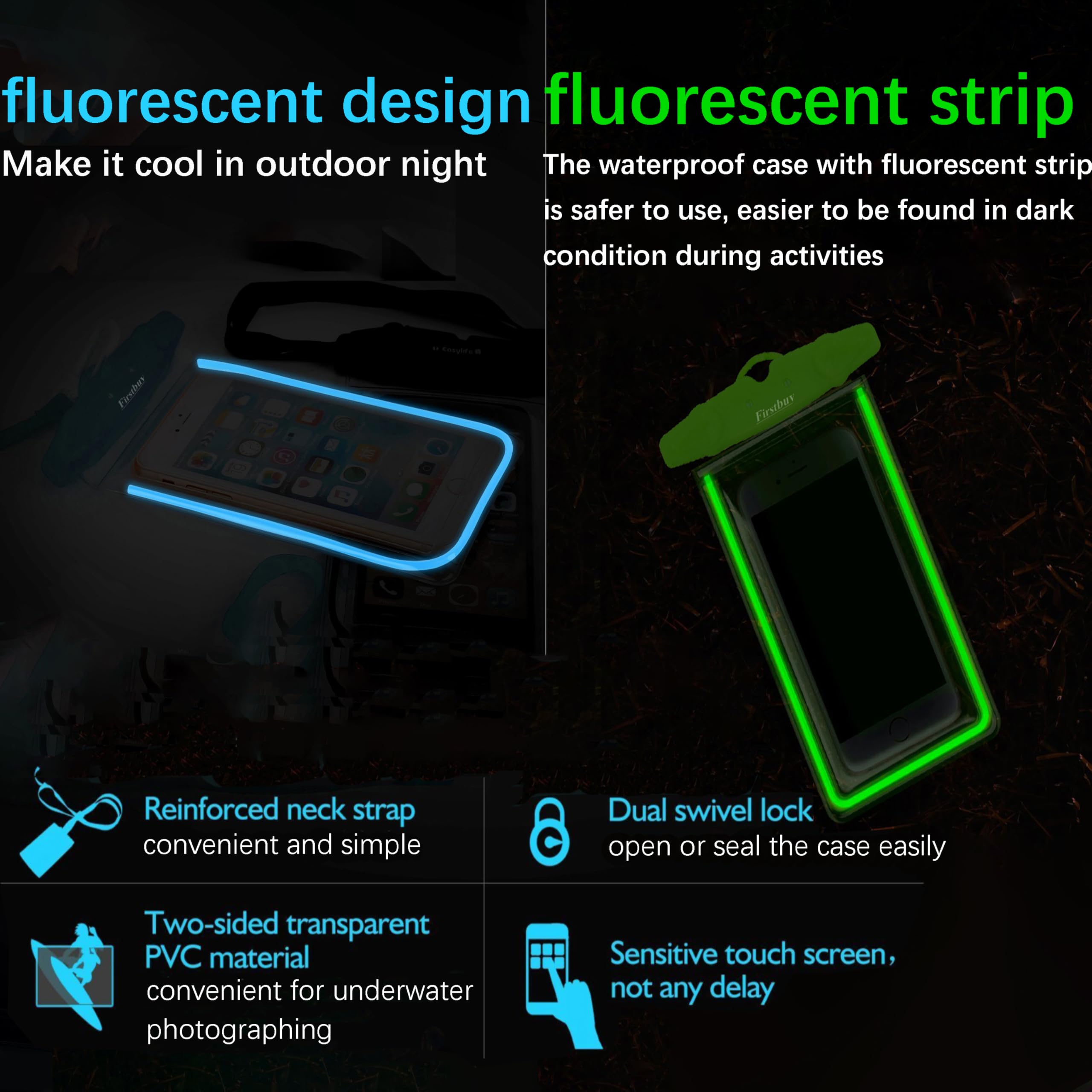 4 Pack Universal Waterproof Phone Case Dry Bag - IPX8 Waterproof Pouch with Neck Strap & Luminous Design for iPhone 16/15/14/13/12 Pro/Plus/XS Max/SE, Galaxy S24/S23/Note, Google Pixel, LG & HTC - Perfect for Swimming, Beach, Kayaking & Outdoor Water Activities