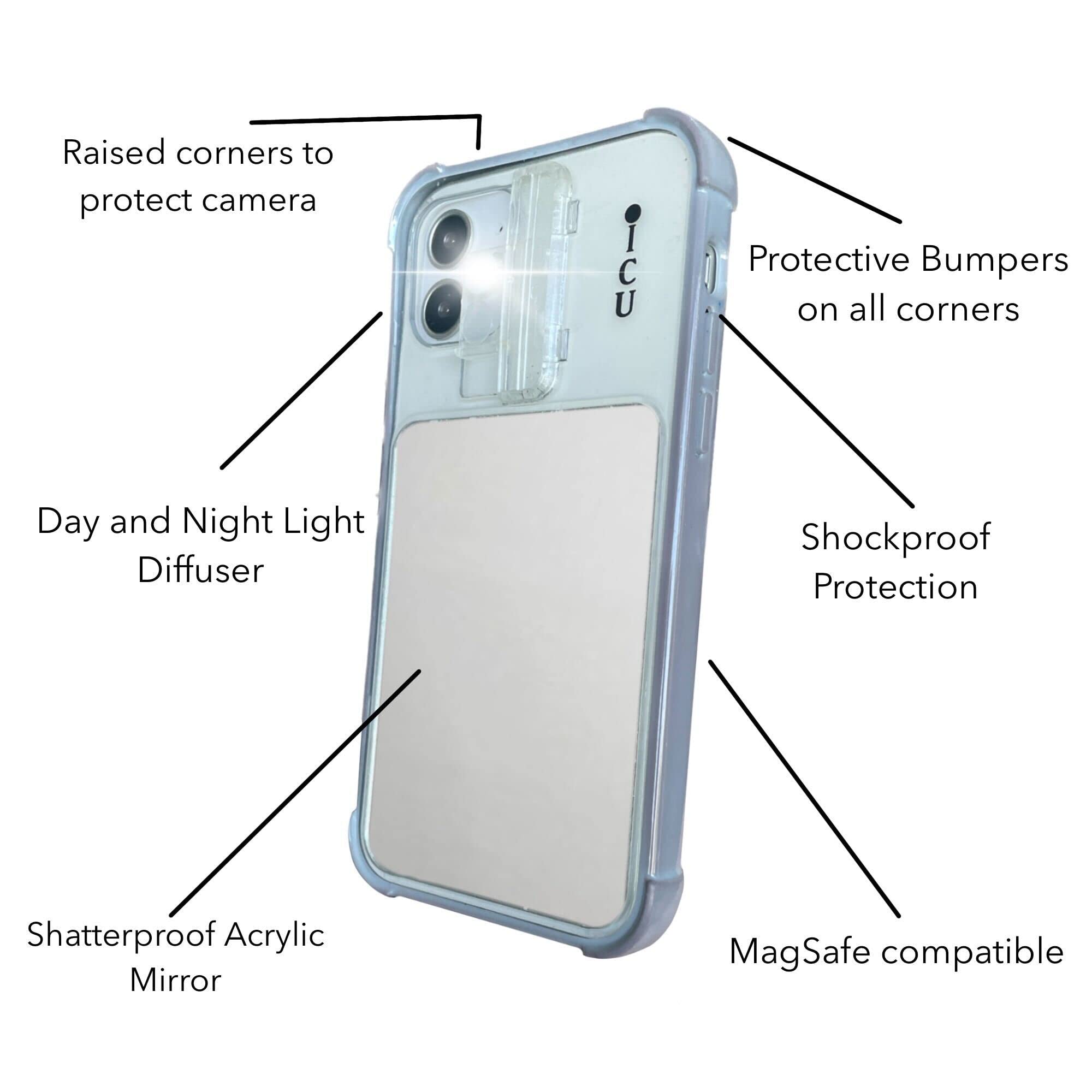 ICU Mirror Cell Case for iPhone 11 - Lighted Selfie Case with Vanity Mirror | Shockproof & MagSafe Compatible Clear Cover for Women & Men | Perfect for Makeup Touch-ups, Travel & Nighttime Selfies