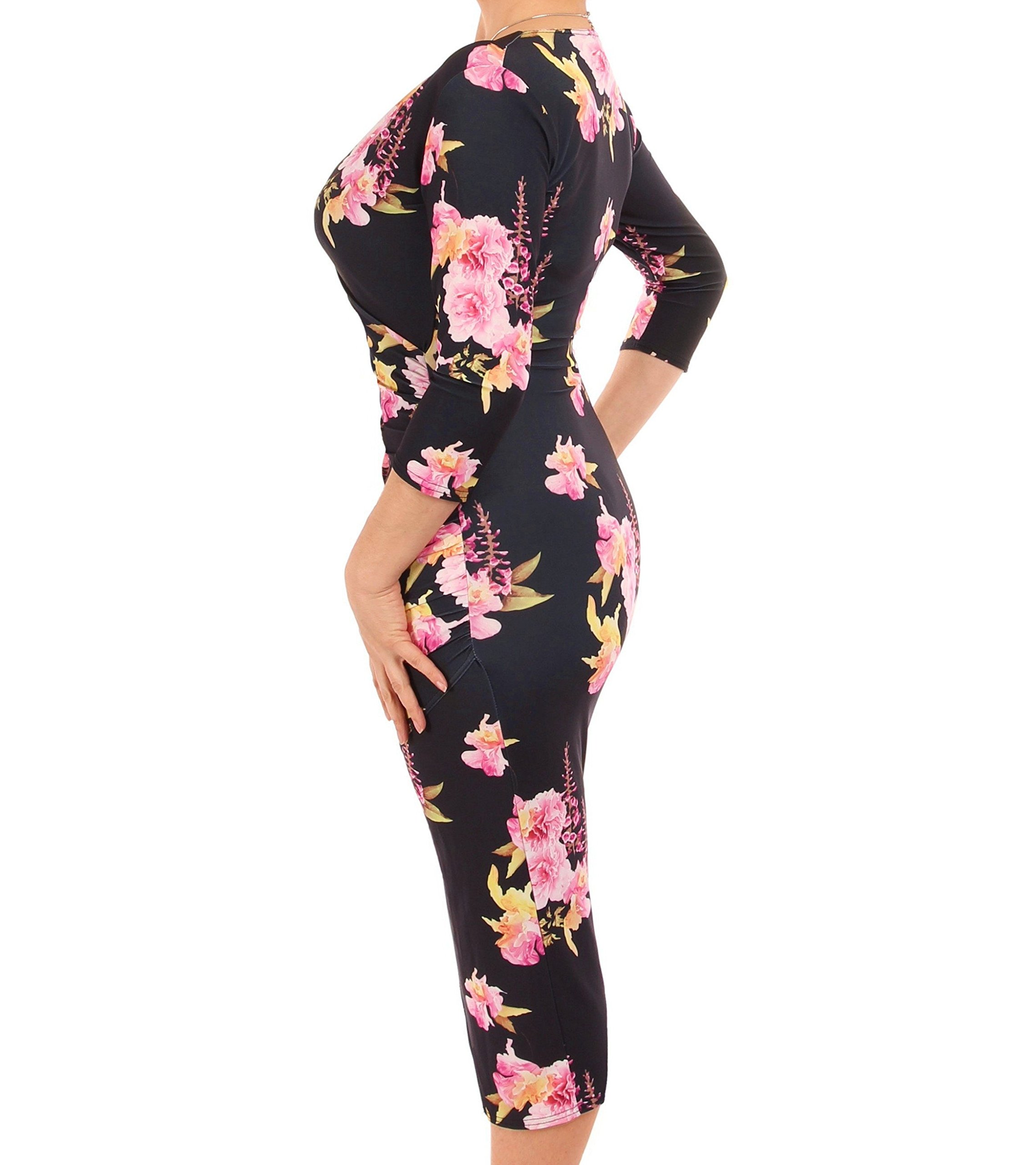 Women's Black and Pink Mock Wrap Dress - Flattering Casual & Office Wear for Women | Perfect for Work, Dates & Special Occasions