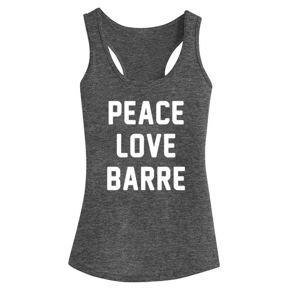 FANNOO Women's Workout Tank Tops - Peace Love Barre Funny Gym Shirts | Racerback Sleeveless Fitness Tops for Yoga, Running & Cross Training