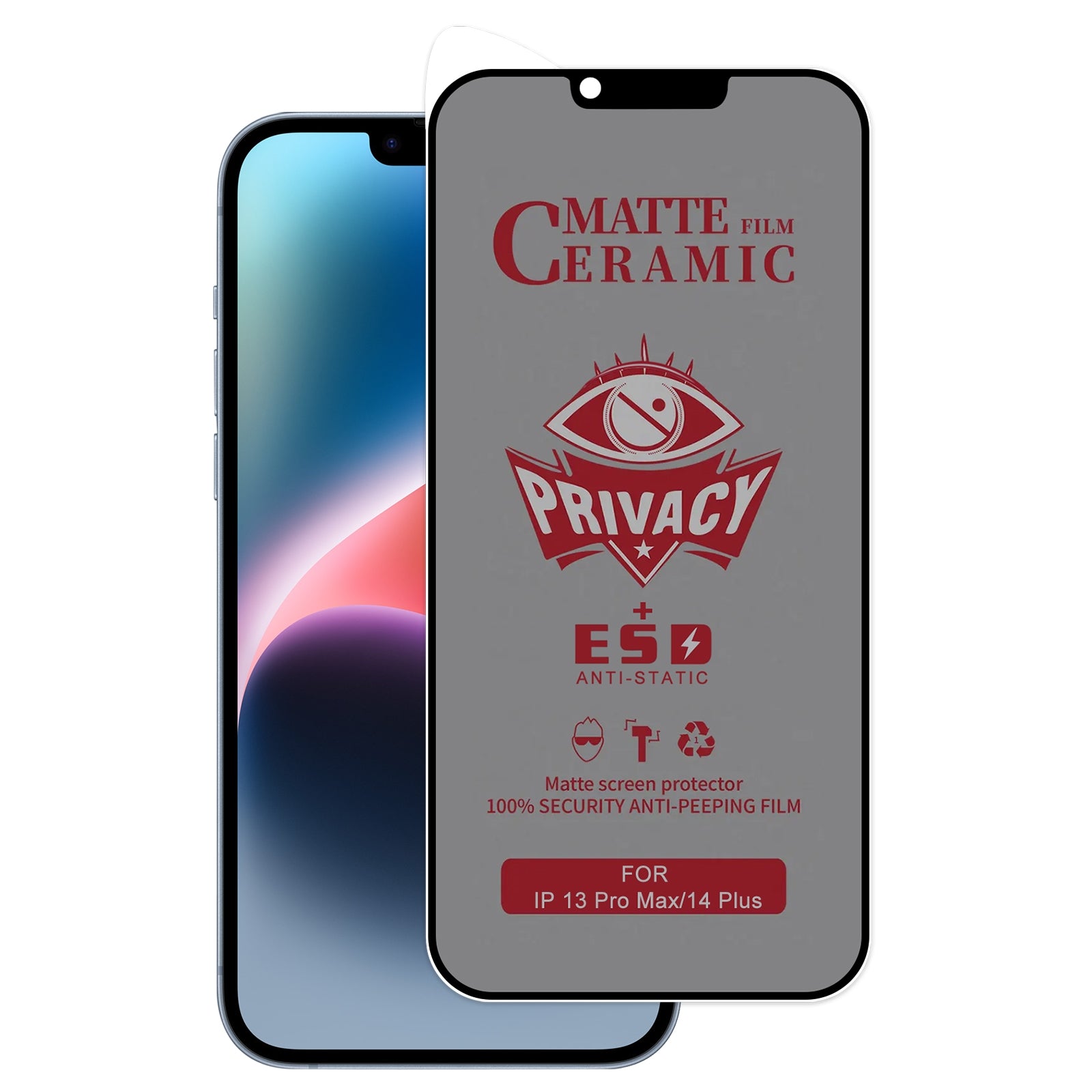 Privacy Screen Protector for iPhone 14/13 Pro/13 - Anti-Spy Tempered Glass - Perfect for Office, Banking & Personal Data Protection