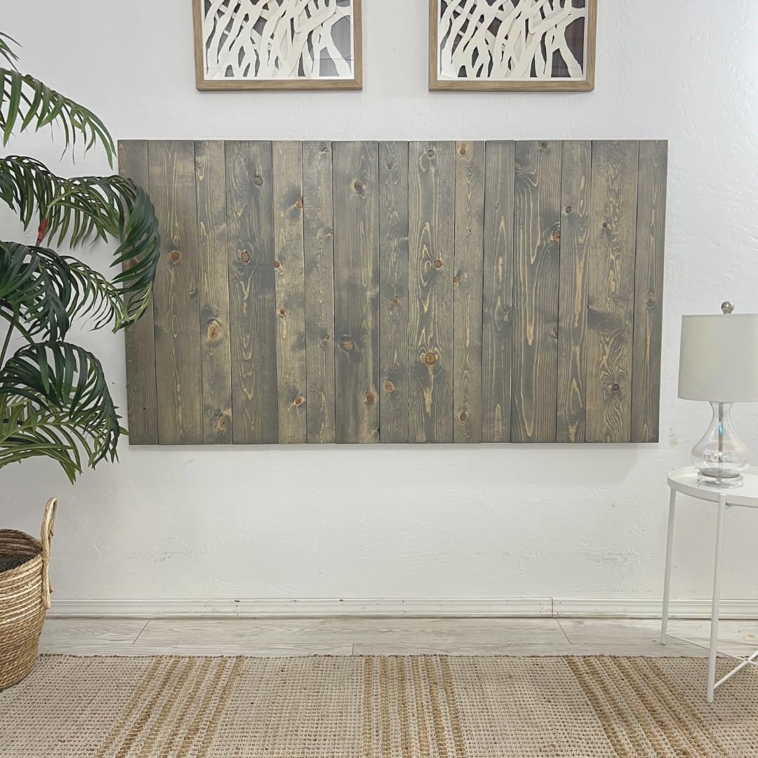 Solid Wood Headboard King Size - Gray Fog Oil Finish with Smooth Natural Wood Grain, Wall-Mounted Adjustable Height Panel - Rustic Coastal Bedroom Decor for Master Suite & Guest Rooms - Durable Built-to-Last Headboard for Bedroom Makeover