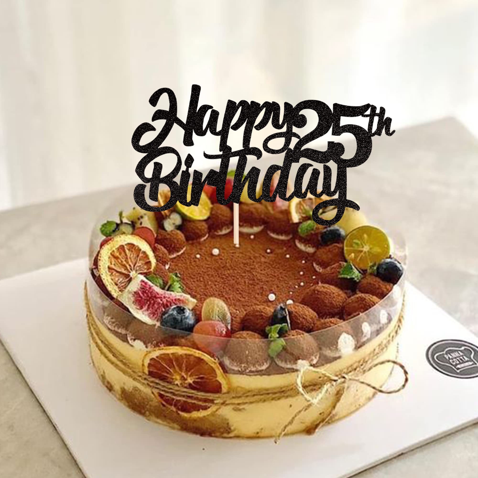 25th Birthday Cake Topper Set - Glitter 'Cheers to 25 Years' Cake Picks - 18-Piece Black Cake Decorations for 25th Birthday Party Supplies | Perfect for Milestone Celebrations & Themed Parties