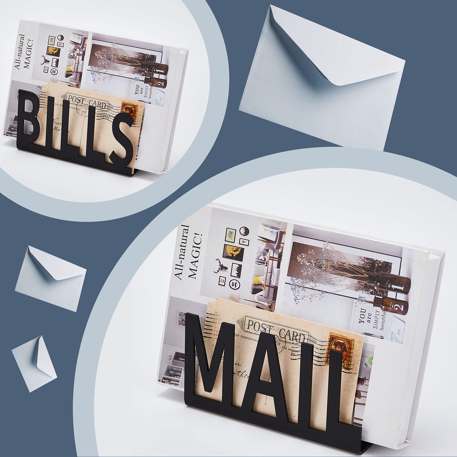 2-Pack Black Desk Mail Organizer - Vertical Letter & Bill Holder with Hollow Design - Perfect for Office, Home, or Workspace Organization