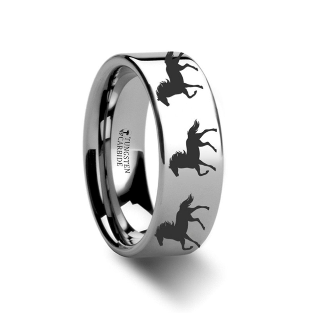 Polished Tungsten Wedding Band - 10mm Wide Equestrian Horse Print Ring for Men & Women | Durable & Scratch-Resistant | Perfect for Equestrian Lovers, Horseback Riding Enthusiasts & Unique Gift Occasions