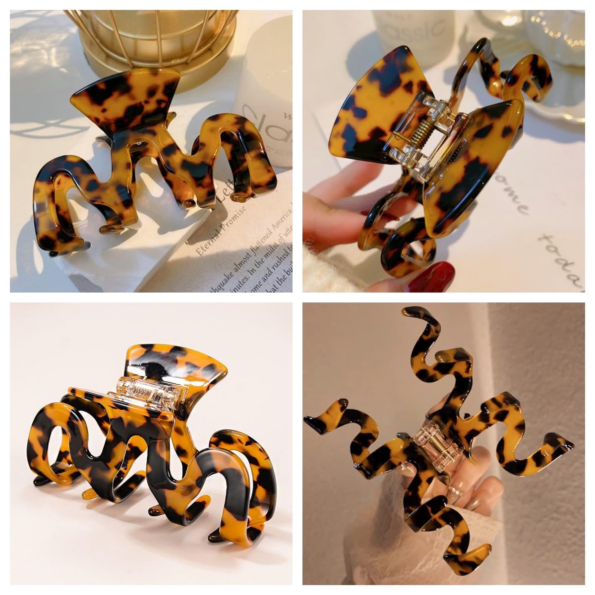 Large Hair Claw Clips - Tortoise Shell Cutout Design - 2 Pack Hair Jaw Clips for Women - Perfect for Updos, Ponytails & Everyday Hairstyles
