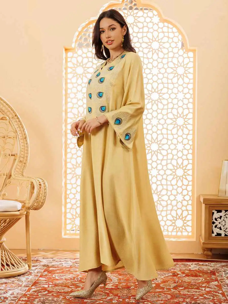 Elegant Eid Embroidery Caftan Dress for Women - Luxury Moroccan Kaftan & Jalabiya for Wedding, Party & Special Occasions - Perfect for Eid Celebrations, Bridal Showers & Evening Events