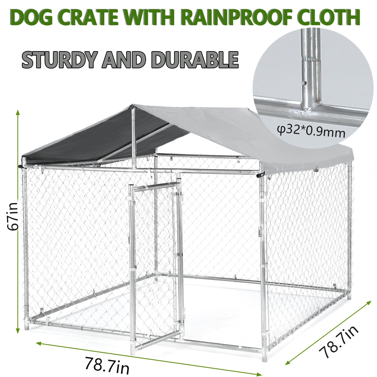 79 Inch Heavy Duty Galvanized Steel Outdoor Dog Kennel for Large Dogs - UV-Resistant Waterproof Cover & Secure Lock - Welded Wire Playpen Fence for Rabbits, Chickens - Perfect for Backyard, Garden, and Pet Safety
