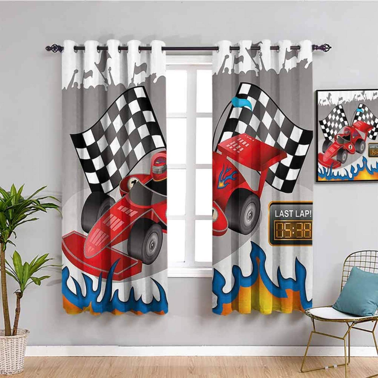 Race Car Finish Line Blackout Curtains - 2 Panels, 52