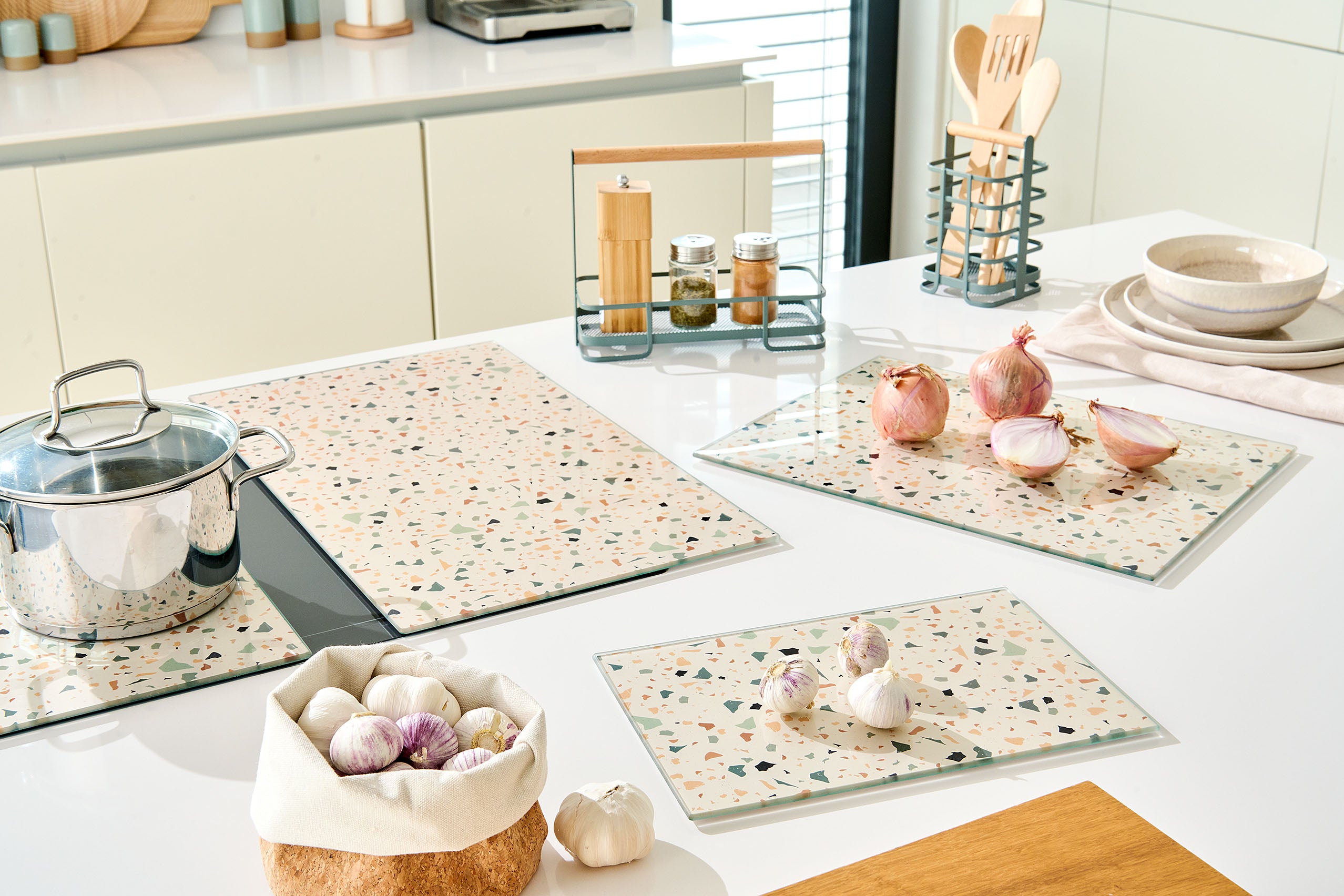 Premium Glass Cutting Board with Terrazzo Design - Durable, Non-Slip & Easy to Clean - Perfect for Kitchen Prep, Charcuterie Boards & Serving Displays