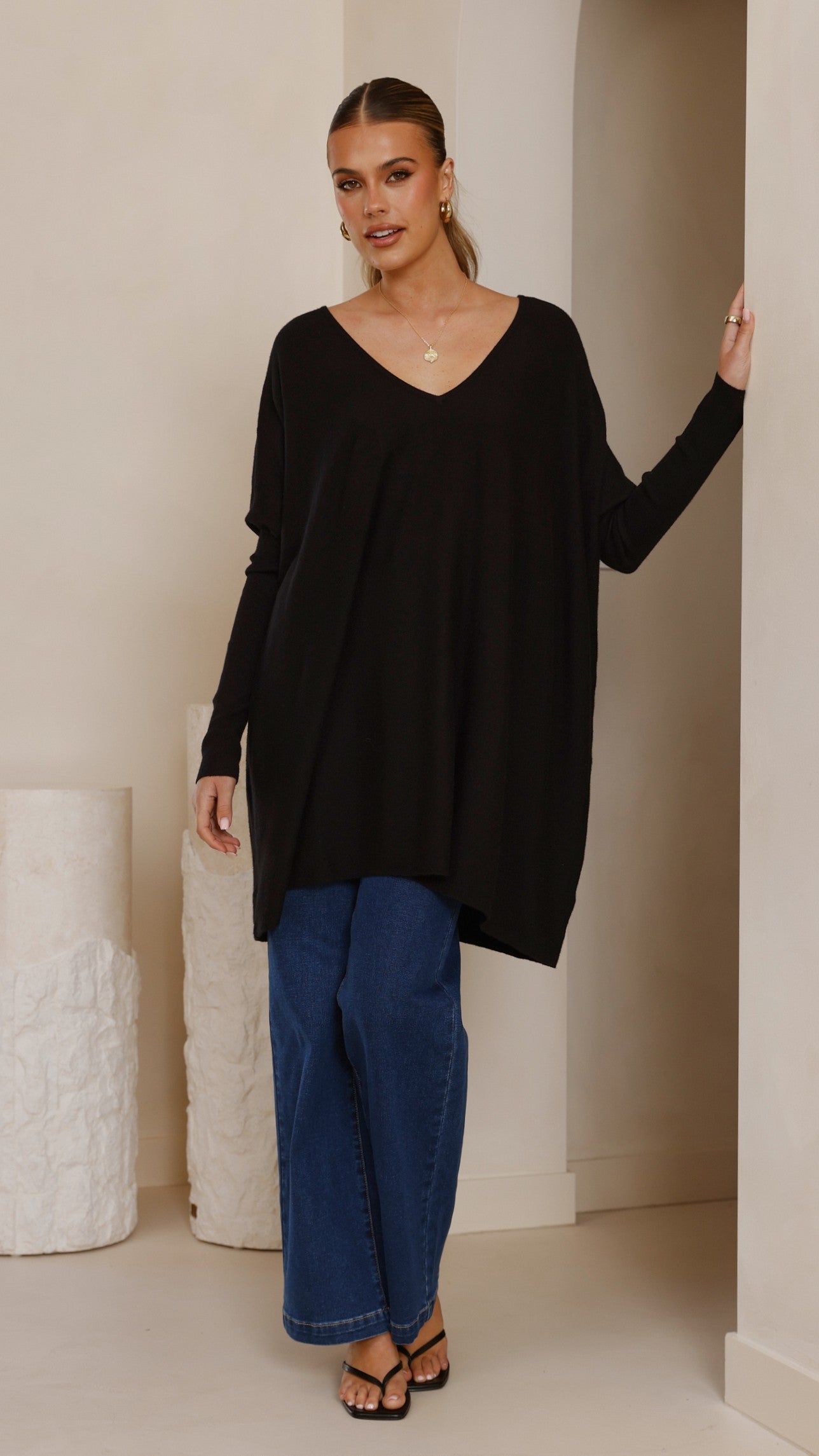 Amalia Knit Top for Women - Soft Stretch Casual T-Shirt, Black - Perfect for Everyday Wear, Office & Outings