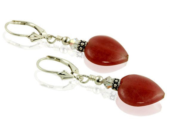 Amour Cherry Crystal Heart Earrings for Women - Elegant Dangle Drop Jewelry Gift for Valentine's Day, Anniversary & Date Night - Perfect for Romantic Occasions & Special Events
